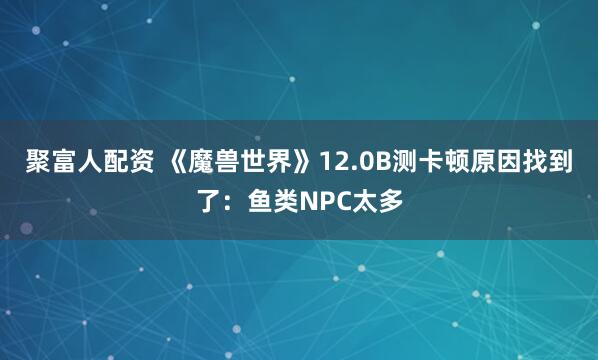 聚富人配资 《魔兽世界》12.0B测卡顿原因找到了：鱼类NPC太多